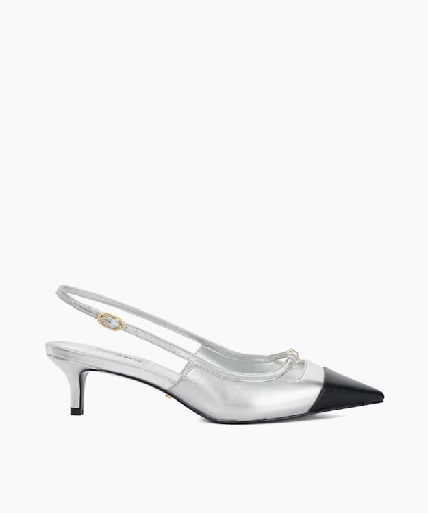 dune london Capsule - Silver Contrast Toe Slingback Kitten Heel Sandals