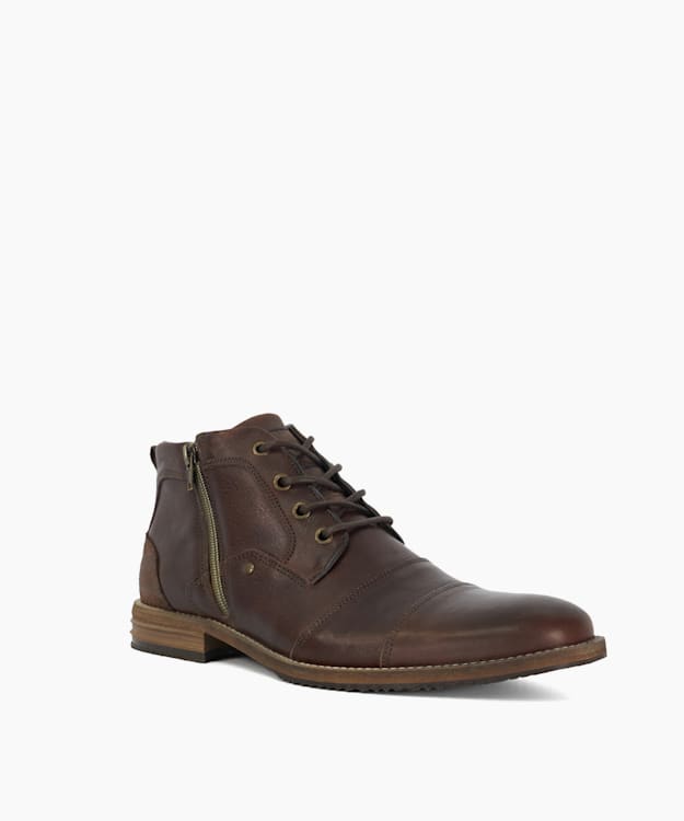 Dune London Captains - Brown Double Toe Cap Detail Leather Boots
