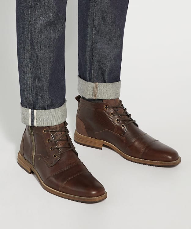 Dune London Captains - Brown Double Toe Cap Detail Leather Boots