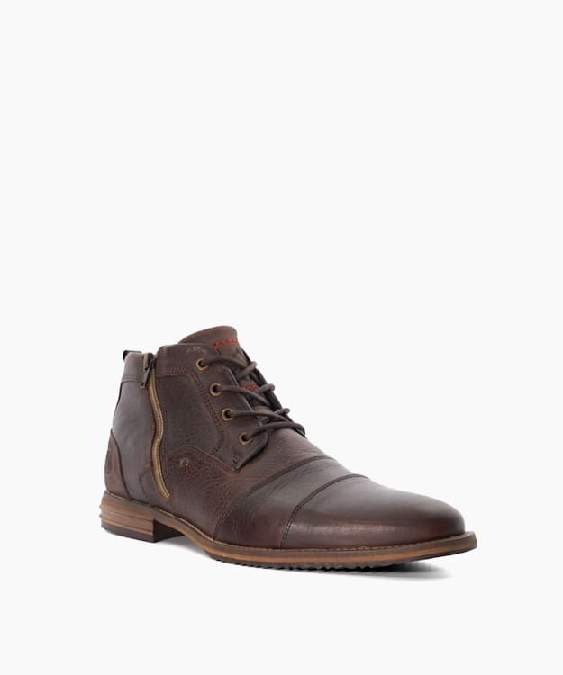 Dune London Captains - Brown Double Toe Cap Detail Leather Boots