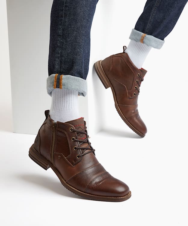 Dune London Captains - Brown Double Toe Cap Detail Leather Boots