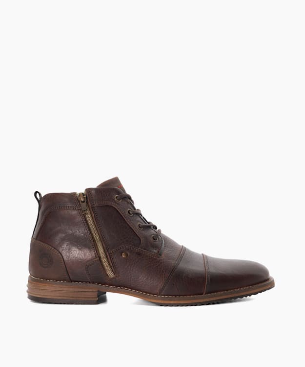 dune london Captains - Brown Double Toe Cap Detail Leather Boots