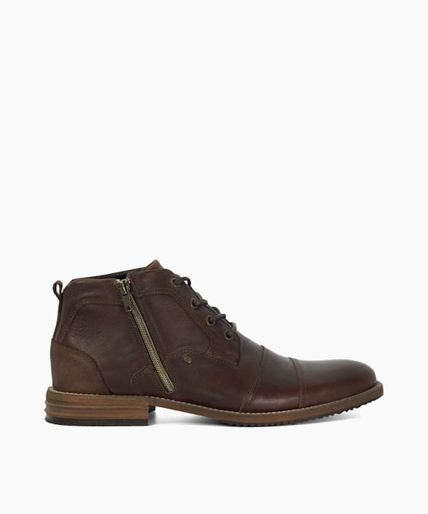 dune london Captains - Brown Double Toe Cap Detail Leather Boots