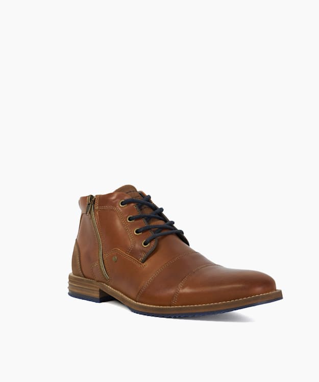 Dune London Captains - Tan Double Toe Cap Detail Leather Boots