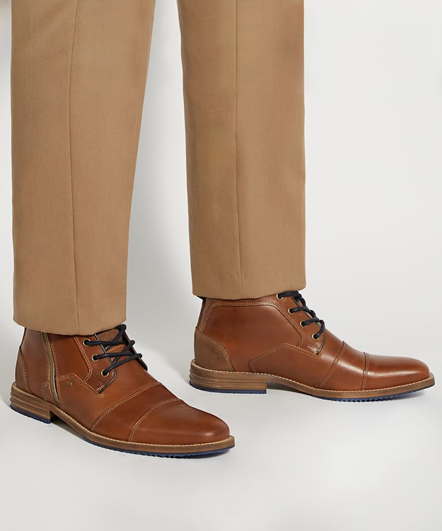 Dune London Captains - Tan Double Toe Cap Detail Leather Boots
