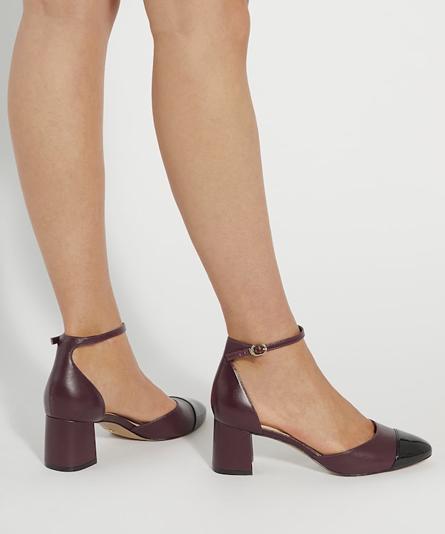 Dune London Careless - Burgundy Leather Block Heel Ankle Strap Courts
