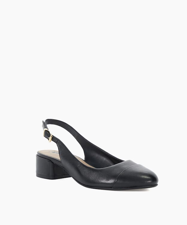 Dune London Casing - Black Leather Toe-Cap Sling-Backs