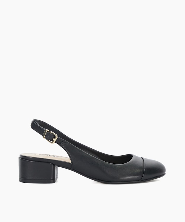 dune london Casing - Black Leather Toe-Cap Sling-Backs