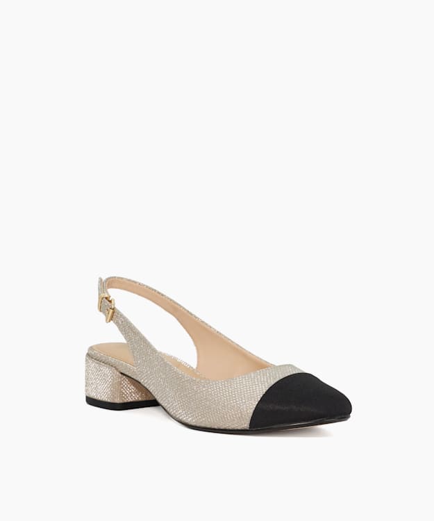 Dune London Casing - Gold Leather Toe-Cap Sling-Backs