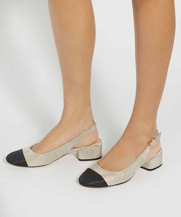 Dune London Casing - Gold Leather Toe-Cap Sling-Backs