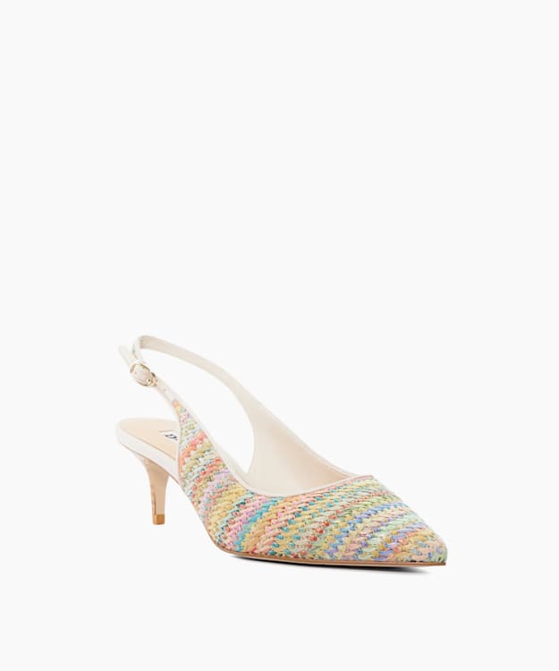 Dune London Celima - Multi Rainbow Raffia Sling-Backs
