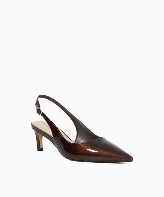 Dune London Celinna - Brown Pointed Toe Kitten Heel Court Shoes
