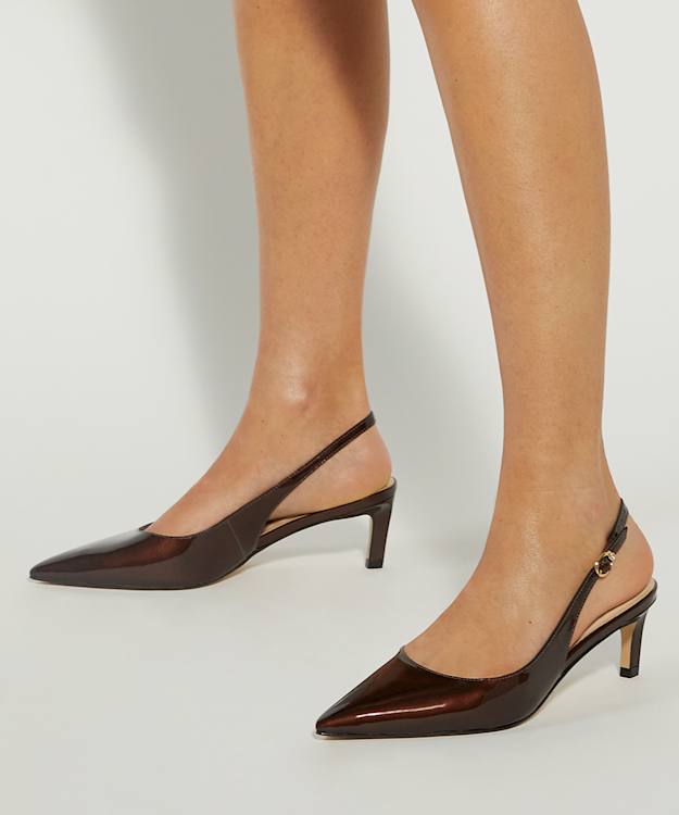 Dune London Celinna - Brown Pointed Toe Kitten Heel Court Shoes