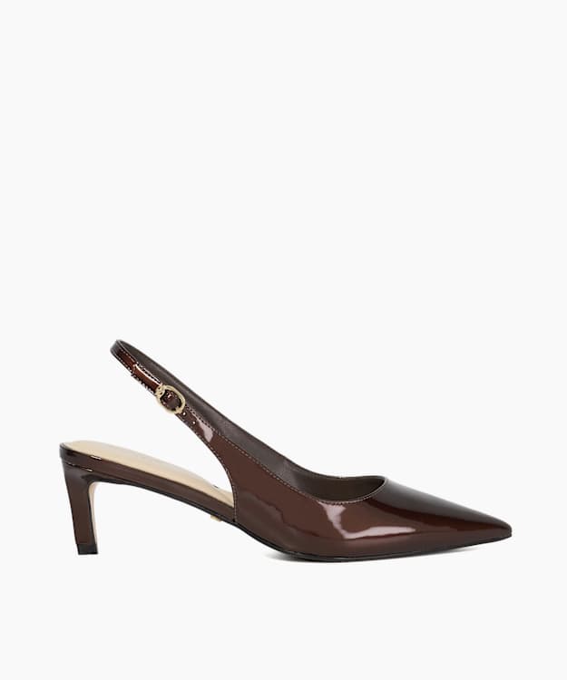 dune london Celinna - Brown Pointed Toe Kitten Heel Court Shoes