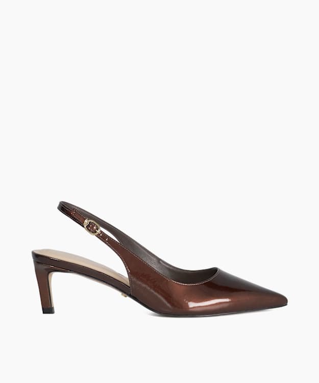 dune london Celinna - Brown Wide Fit Kitten Heel Sling Backs