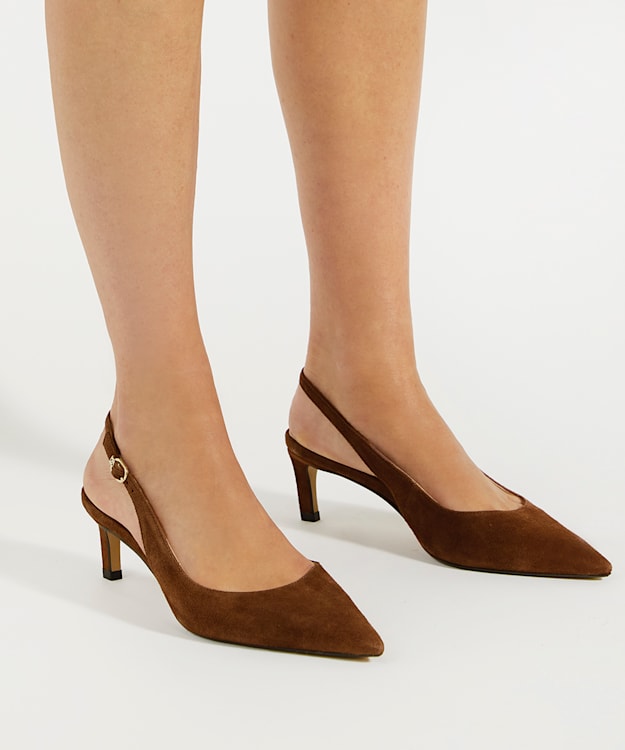 Dune London Celinna - Chestnut Pointed Toe Sling-Back Heels