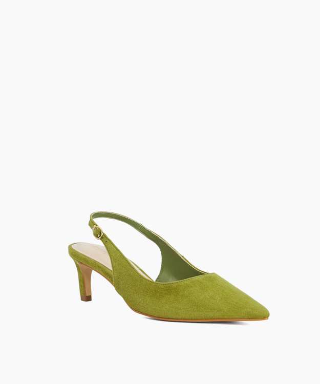 Dune London Celinna - Green Pointed Toe Kitten Heel Court Shoes