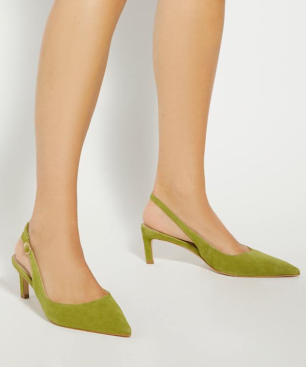 Dune London Celinna - Green Pointed Toe Kitten Heel Court Shoes