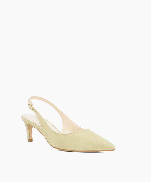 Dune London Celinna - Green Pointed Toe Kitten Heel Court Shoes