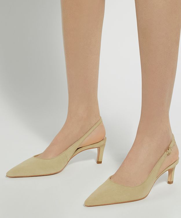 Dune London Celinna - Green Pointed Toe Kitten Heel Court Shoes