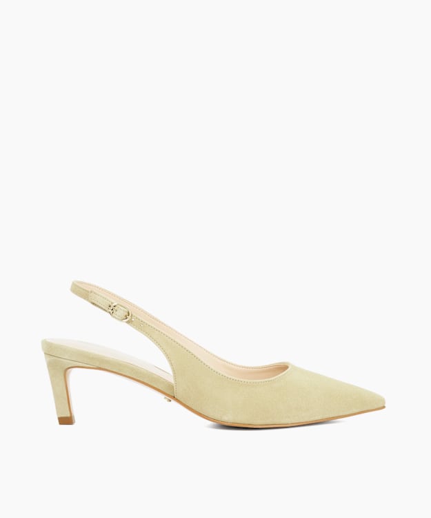 dune london Celinna - Green Pointed Toe Kitten Heel Court Shoes