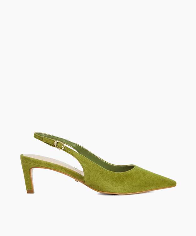 dune london Celinna - Green Pointed Toe Kitten Heel Court Shoes
