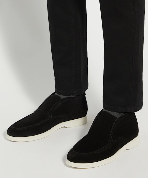 Dune London Celsey - Black Suede Round Toe Slip-On Ankle Boots