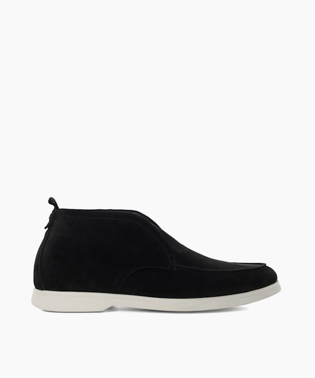 dune london Celsey - Black Suede Round Toe Slip-On Ankle Boots