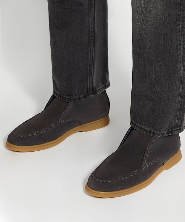 Dune London Celsey - Grey Suede Round Toe Slip-On Ankle Boots