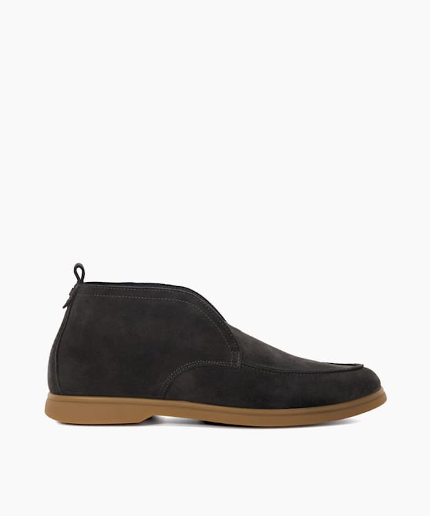 dune london Celsey - Grey Suede Round Toe Slip-On Ankle Boots