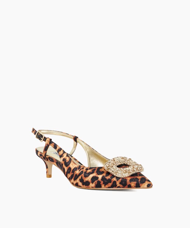 Dune London Centrepiece - Leopard Boucle Brooch Detail Kitten Heel Sling-back