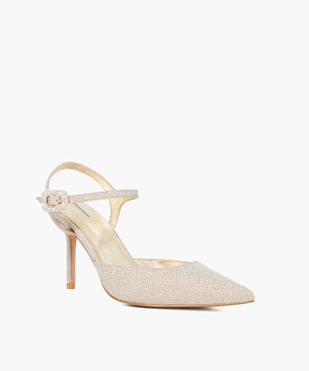 Dune London Channel - Gold Buckle-Detail Heeled Courts
