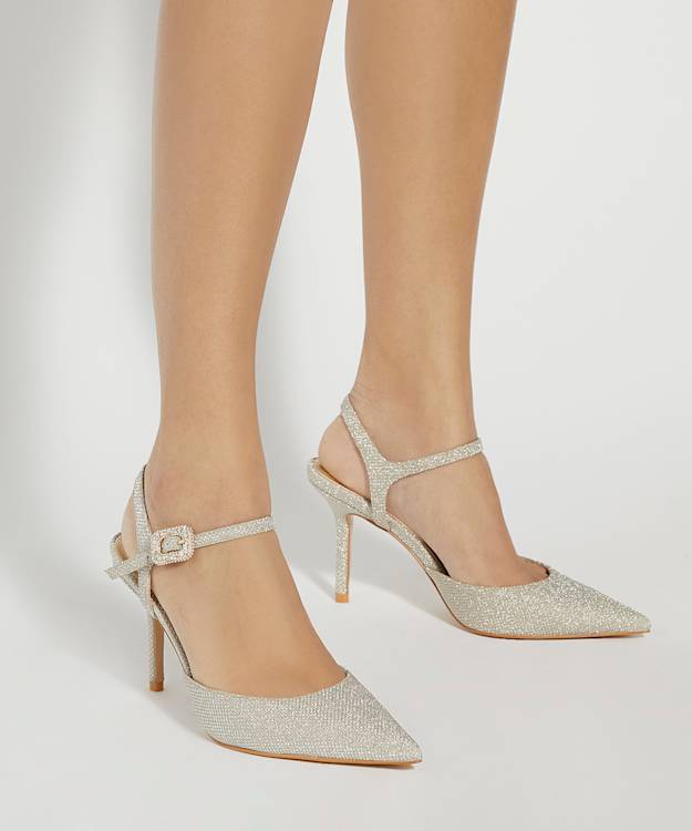 Dune London Channel - Gold Buckle-Detail Heeled Courts
