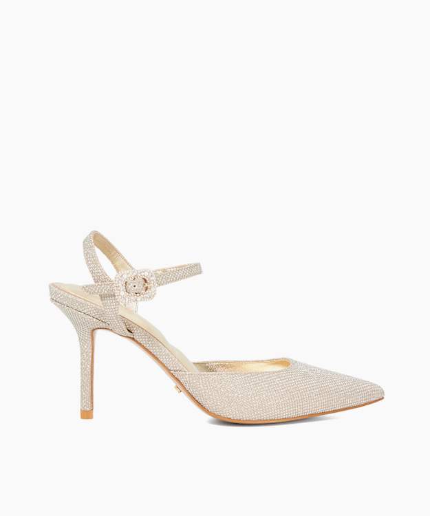dune london Channel - Gold Buckle-Detail Heeled Courts