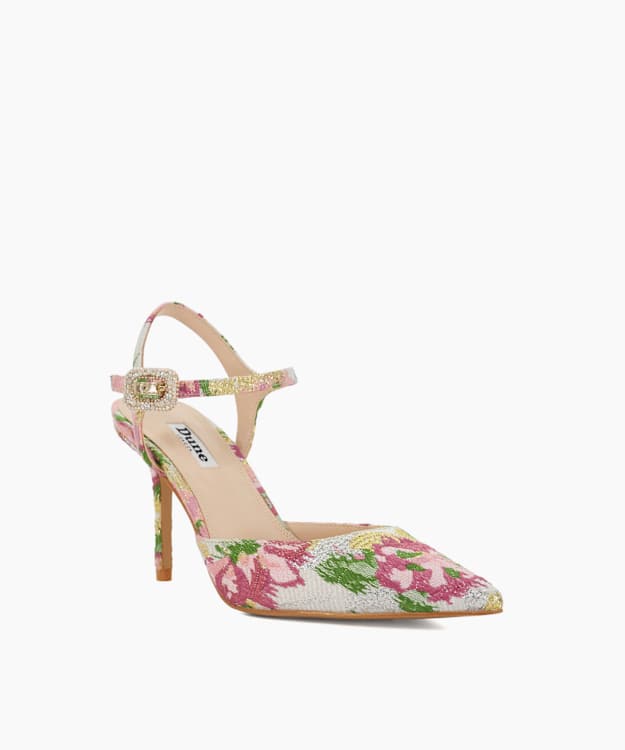 Dune London Channel - Pink Buckle-Detail Heeled Courts