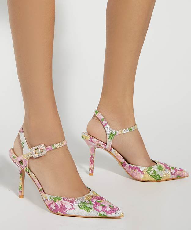 Dune London Channel - Pink Buckle-Detail Heeled Courts