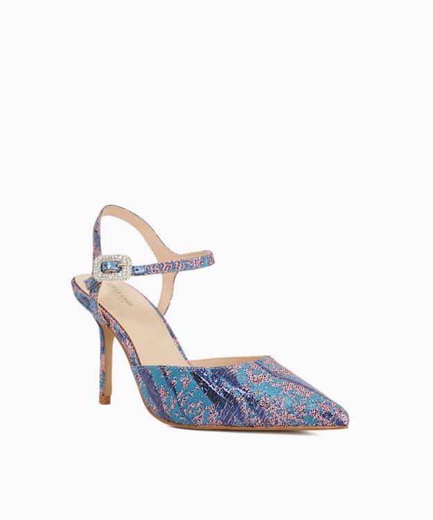 Dune London Channel - Teal Buckle-Detail Heeled Courts
