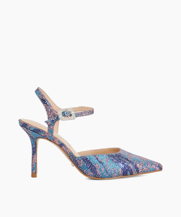 dune london Channel - Teal Buckle-Detail Heeled Courts