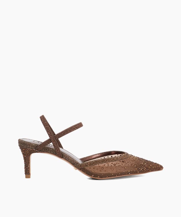 dune london Charismatic - Brown Mesh Diamante Slingback Shoes