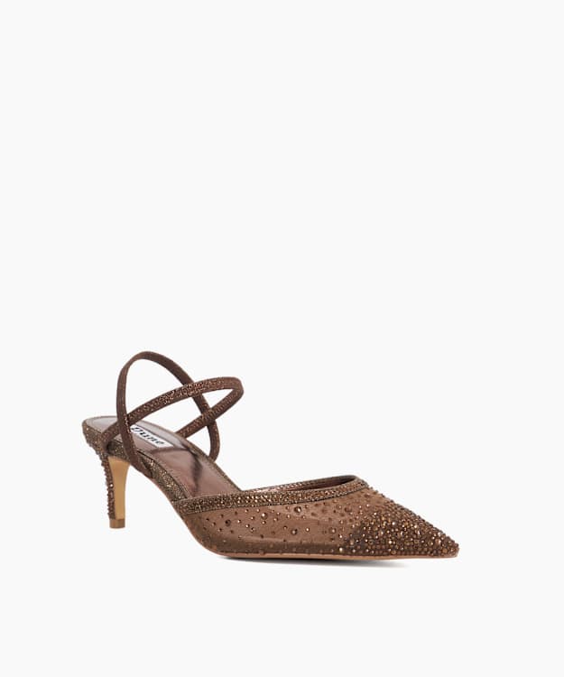 Dune London Charismatic - Brown Wide Fit Mesh Diamante Slingback Shoes