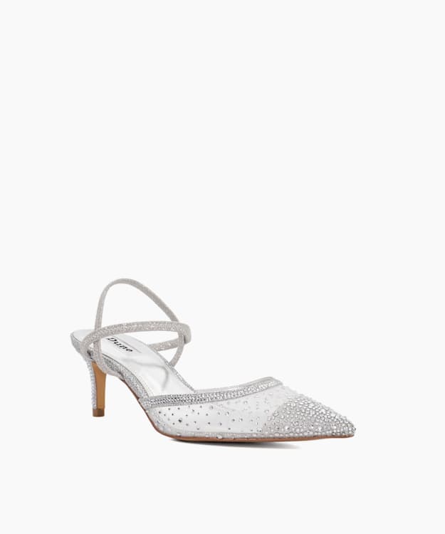 Dune London Charismatic - Silver Mesh Diamante Slingback Shoes