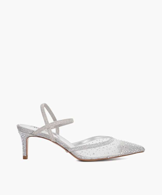 dune london Charismatic - Silver Mesh Diamante Slingback Shoes