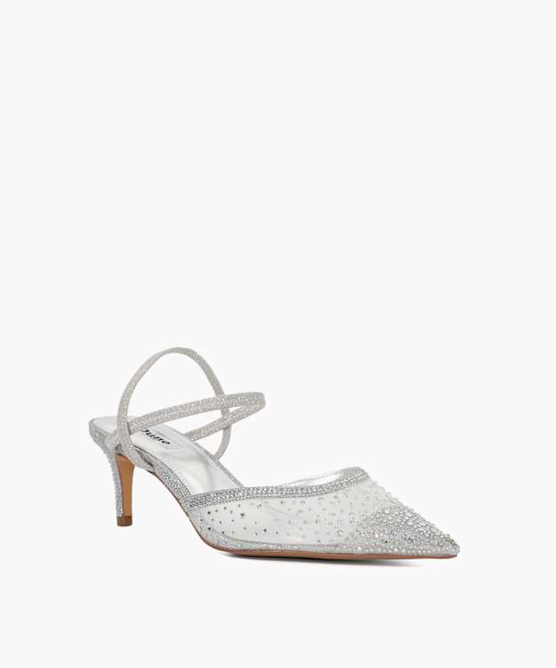 Dune London Charismatic - Silver Wide Fit Mesh Diamante Slingback Shoes