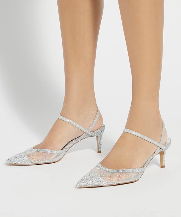 Dune London Charismatic - Silver Wide Fit Mesh Diamante Slingback Shoes