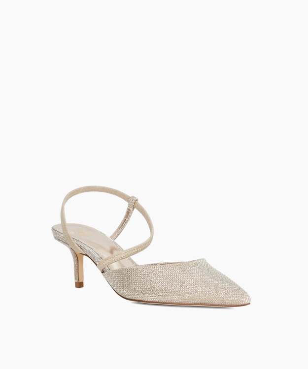 Dune London Chasing - Gold Pointed Toe Kitten Heel Court Shoes