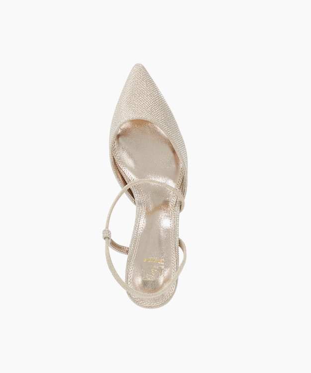 Dune London Chasing - Gold Pointed Toe Kitten Heel Court Shoes