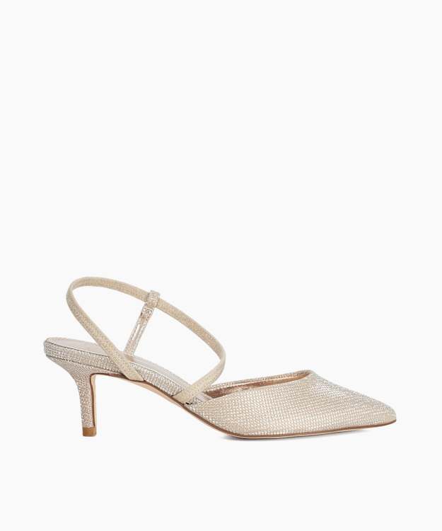 dune london Chasing - Gold Pointed Toe Kitten Heel Court Shoes