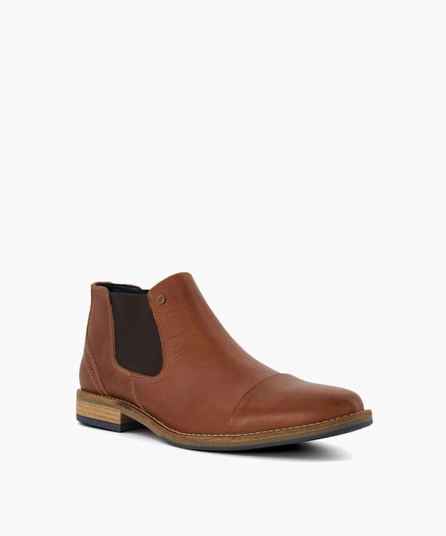 Dune London Chilean - Tan Wide Fit Toe-Cap Leather Chelsea Boots