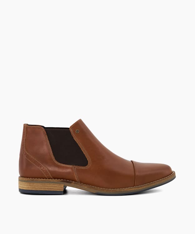 dune london Chilean - Tan Wide Fit Toe-Cap Leather Chelsea Boots