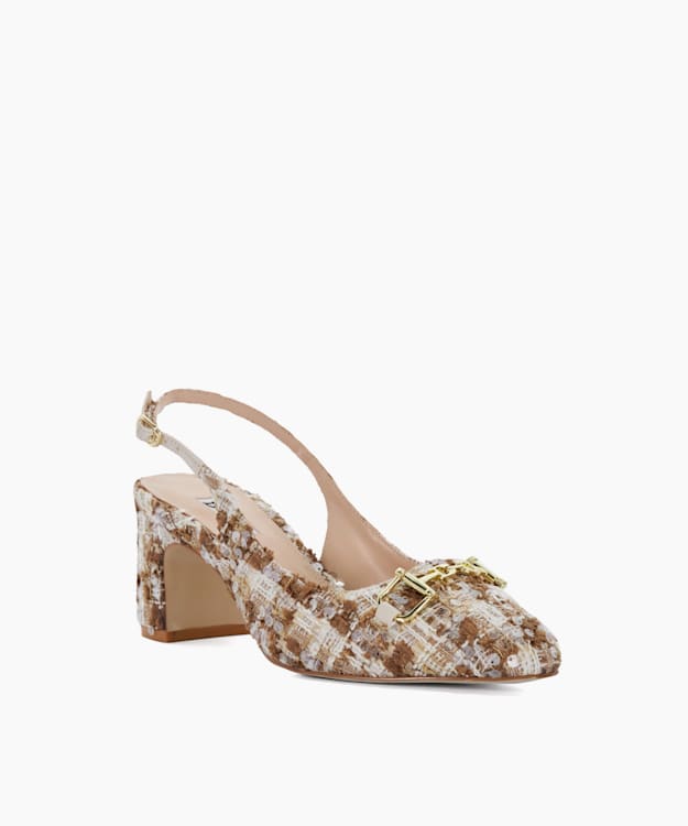 Dune London Choices - Beige Brand Snaffle Block-Heeled Slingback Courts